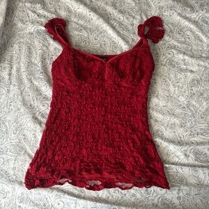 Paper Doll Vibrant Red Lace Blouse